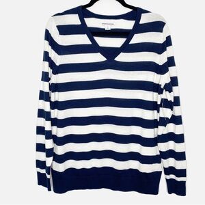 Navy & white stripe v neck sweater